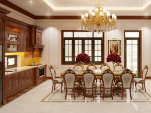 phòng bếp gõ đỏ cổ điển