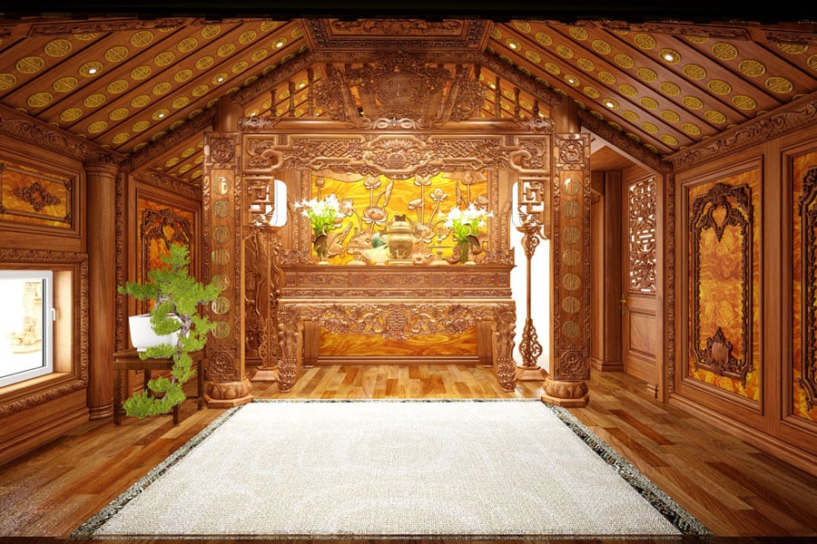 nội thất phòng thờ gỗ gõ đỏ