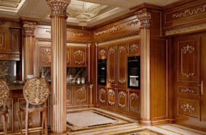 thiết kế nội thất phòng bếp gõ đỏ cổ điển cao cấp