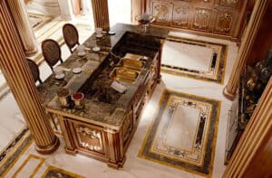 thi công tủ bếp gỗ gỗ đỏ tân cổ điển