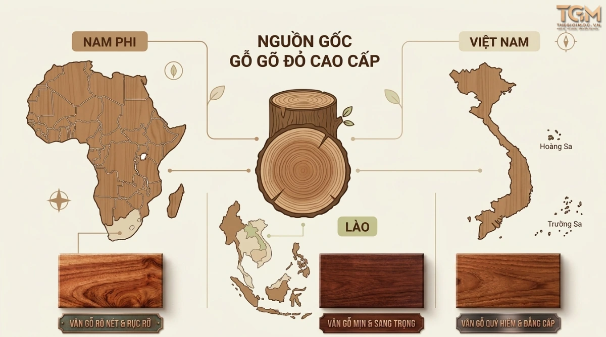 Nguồn gốc gỗ gõ đỏ Nam Phi Lào và Việt Nam