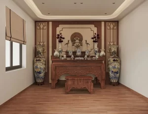Không gian phòng thờ gõ đỏ