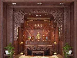 Mẫu phòng thờ gỗ gõ đỏ biệt thự