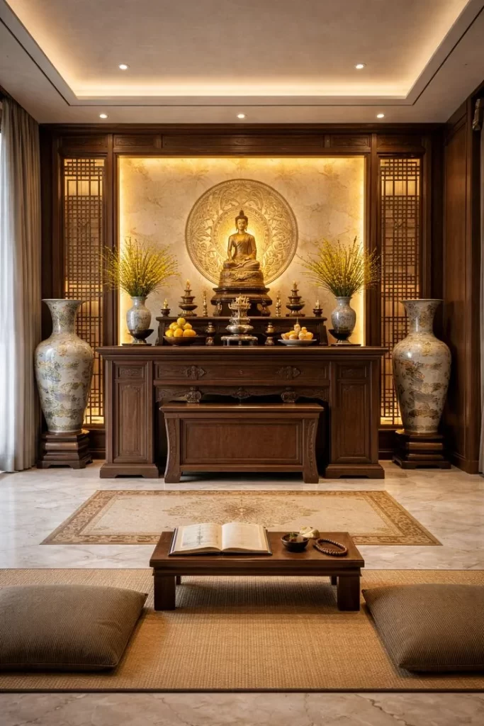 Phòng thờ gỗ gõ đỏ: Thiết kế và thi công trọn gói tại xưởng 23 phong tho biet thu go go do tu nhien