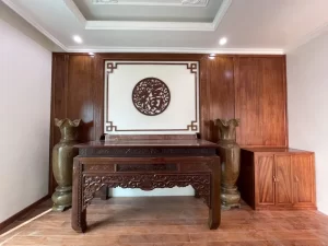 Vách ốp phòng thờ gỗ gõ đỏ